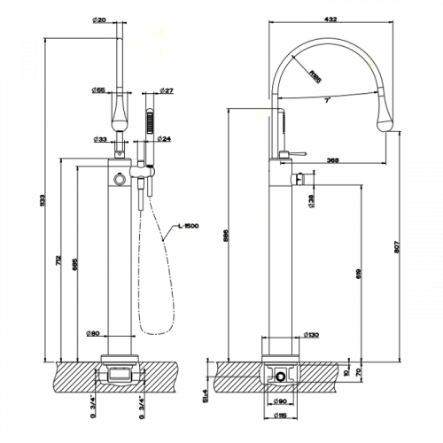 картинка Gessi Goccia Внутренняя часть напольного термостатического смесителя для ванны 3/4" (со склада продаем с 24978#031) от магазина Сантехстрой