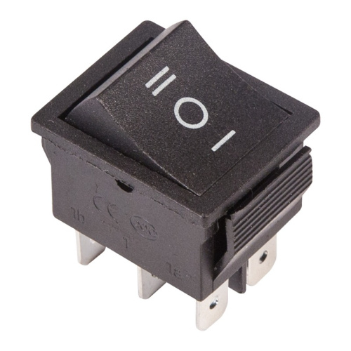 картинка Переключатель клавишный 250V 15А (6с) ON-OFF-ON черный с нейтралью (RWB-508, SC-767) REXANT от магазина Сантехстрой