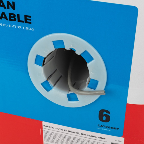 картинка Кабель витая пара U/UTP,  CAT 6, ZH нг(А)-HF,  4PR,  23AWG, INDOOR, SOLID,  серый,  305 м,  REXANT от магазина Сантехстрой