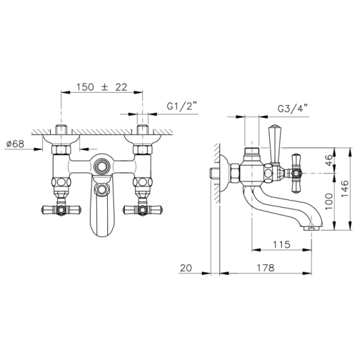 картинка Nicolazzi Teide Смеситель для ванны для душевой стойки настенный, цвет: хром от магазина Сантехстрой