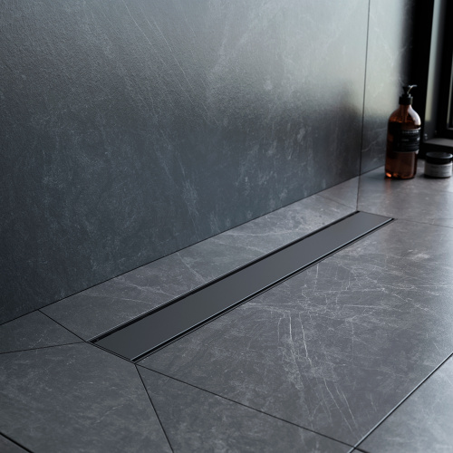 картинка W02SC-U11-060-04BM PrimeFlow Трап для душа линейный универс затвор Tile 60см цвет черн мат от магазина Сантехстрой