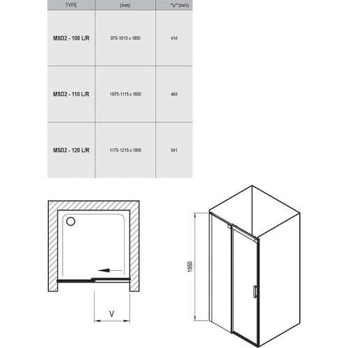 картинка Душевая дверь Ravak Matrix MSD2-110 L 0WLD0C00Z1 профиль Хром стекло Transparent от магазина Сантехстрой