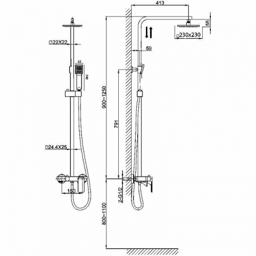 картинка Душевая система D&K Berlin Technische DA1433725A02 Черная матовая от магазина Сантехстрой