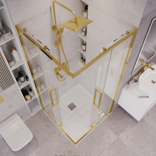 картинка Душевое ограждение Grossman Cosmo 300.K33.02.9090.32.00 (90х90х195) квадрат,раздвижная,золото сатин,стекло прозрачное, 1 место от магазина Сантехстрой