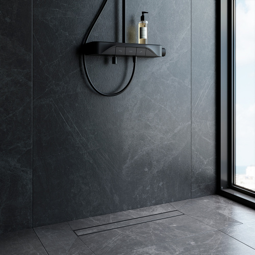 картинка W02SC-U11-060-04BM PrimeFlow Трап для душа линейный универс затвор Tile 60см цвет черн мат от магазина Сантехстрой