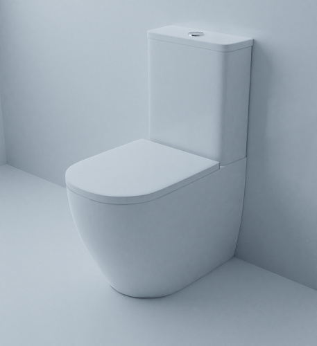 картинка Унитаз-компакт напольный Azario Renda 615х365х840 безободковый в комплекте с арматурой, сиденье микролифт, белый (AZ-8693) от магазина Сантехстрой