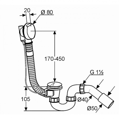 картинка Слив-перелив для ванны KLUDI ROTEXA 2000 п/автомат G 1 1/2 (2130005N-00) от магазина Сантехстрой