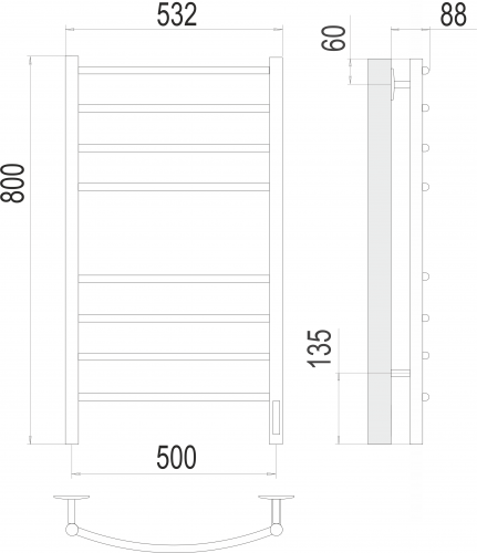 картинка Классик П8 500х800 электро КС ЧЕРНЫЙ МУАР ( new встроен диммер) Полотенцесушитель TERMINUS от магазина Сантехстрой