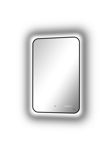 картинка Зеркало Reflection Black View с фоновой подсветкой, бесконтактным сенсором, диммером, часами, черной окантовкой 600х1000 от магазина Сантехстрой