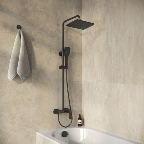картинка Душевая стойка Style 500.K35.05.210 с верхним душем, ручной лейкой и смесителем, черный матовый от магазина Сантехстрой