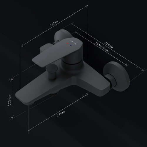 фото f90a10022 gem, смеситель для ванны/душа излив 179 мм, черный, шт.