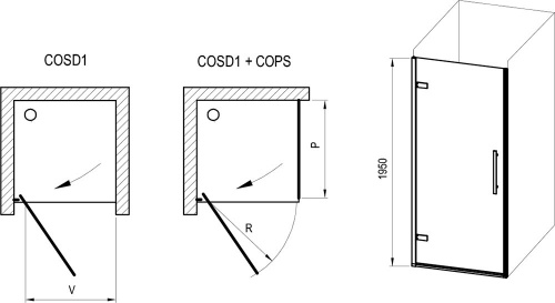 картинка Душевая дверь Ravak COSD1 90, профиль черный, прозрачное стекло X0VV70300Z1 от магазина Сантехстрой