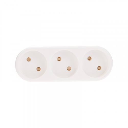 картинка Тройник электрический линейный 10 А вертикальный без заземления,  белый REXANT от магазина Сантехстрой