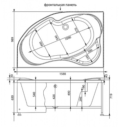 картинка Акриловая ванна Aquanet Capri 160x100 R 205386 без гидромассажа от магазина Сантехстрой