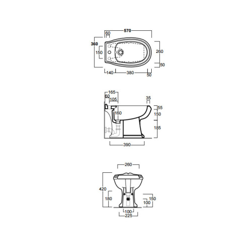 картинка SIMAS Arcade Биде без ободка с 1 отв. под смеситель 36х57 см, цвет белый от магазина Сантехстрой