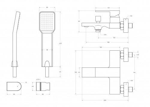 фото смеситель для ванны и душа в комплекте с ручным душем, шлангом и держателем belbagno rom-vasm-crm