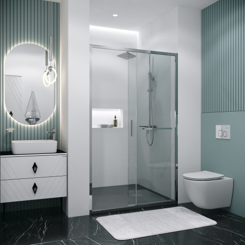 картинка Дверь в нишу 100.K33.05.130.10.00 Style (130*195) хром, стекло прозрачное, 1 место от магазина Сантехстрой