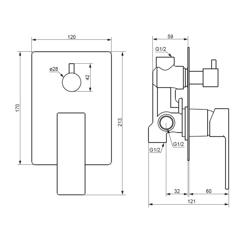 фото 537100000 gala встраиваемый смеситель для ванны - душа, хром
