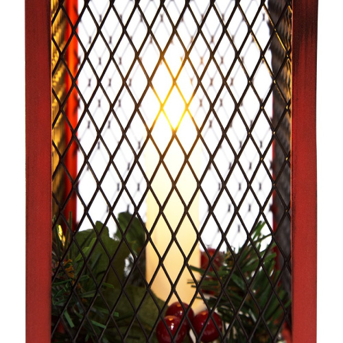 картинка Декоративный фонарь со свечкой,  красный корпус,  размер 13,5х13,5х30,5 см,  цвет ТЕПЛЫЙ БЕЛЫЙ от магазина Сантехстрой