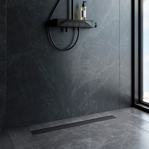 картинка W02SC-U11-080-04BM PrimeFlow Трап для душа линейный универс затвор Tile 80см цвет черн мат от магазина Сантехстрой