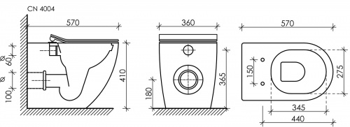 картинка CN4004 Напольный пристенный унитаз-соло METROPOL Rimless, глубокий смыв, горизонтальный выпуск от магазина Сантехстрой