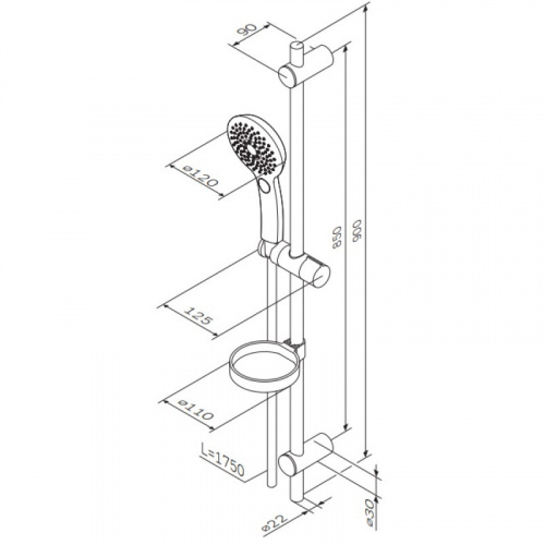 картинка F0150A000 Inspire V2.0, душ.комплект: ручн.душ d 120 мм 3 ф-ции, штанга 900, шланг 1 750 мм, хром, ш от магазина Сантехстрой