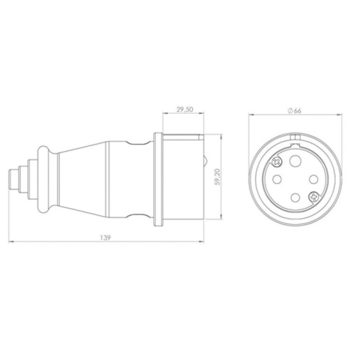 картинка Вилка переносная влагозащищенная 3Р+РЕ,  32 А,  IP44 каучук,  черная REXANT от магазина Сантехстрой