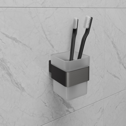 картинка Стакан для зубных щёток Lemark SMOOTH LINE с держателем, графит (9736015) от магазина Сантехстрой