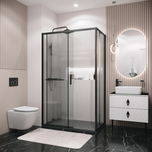 картинка Боковая стенка Grossman Style 200.K33.05.90.21.02 (90х195) черный матовый,стекло шиншилла, 1 место от магазина Сантехстрой