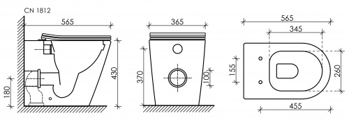 картинка CN1812 Унитаз соло HIGHLIGHT Rimless, с крепежом, с сиденьем-крышкой с микролифтом от магазина Сантехстрой