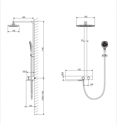 картинка Душевая стойка Inspire VSFS-3I13TGM термостатическая, вороненая сталь от магазина Сантехстрой