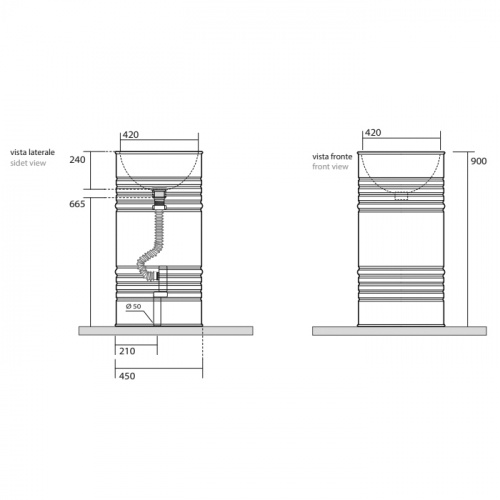 картинка Kerasan Artwork Раковина свободностоящая "BARREL" d 45,H 90 см, без отв под смеситель. слив в пол, в комплекте с сифоном и гибкой трубой, цвет белый от магазина Сантехстрой