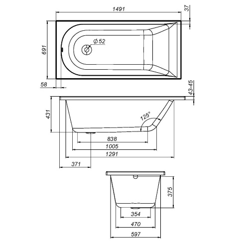 картинка W72A-150-070W-R2 каркас для ванны spirit 150х70 от магазина Сантехстрой