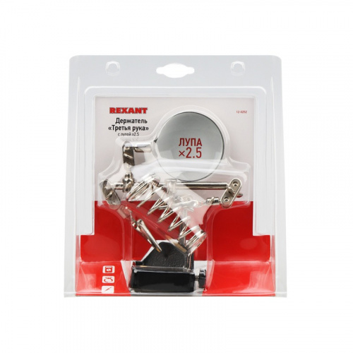 картинка Держатель «Третья рука» REXANT,  2 зажима,  чугун,  лупа 60 мм,  подставка паяльника,  ниша,  губка от магазина Сантехстрой