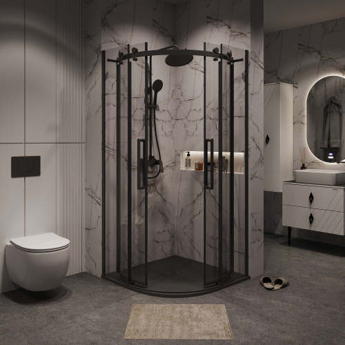 картинка Душевое ограждение Grossman Classic 301.K33.04.9090.21.00 (90х90х195) четверть круга,раздвижная,черный матовый,стекло прозрачное, 1 место от магазина Сантехстрой