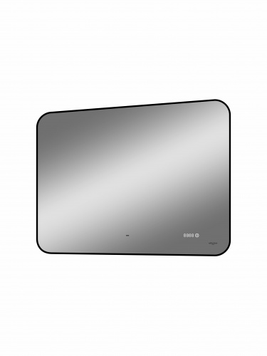 картинка Зеркало Reflection Black View с фоновой подсветкой, бесконтактным сенсором, диммером, часами, черной окантовкой 1000х700 от магазина Сантехстрой