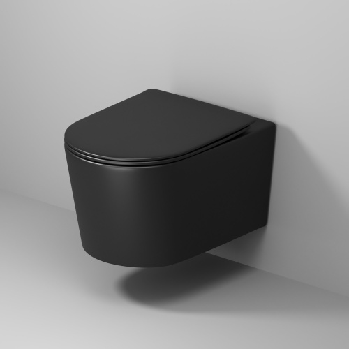 картинка Унитаз подвесной Grossman GR-4499BMSQ (520х360х365) безободковый,смыв торнадо,черный матовый с тонкой крышкой,микролифт,1 место от магазина Сантехстрой