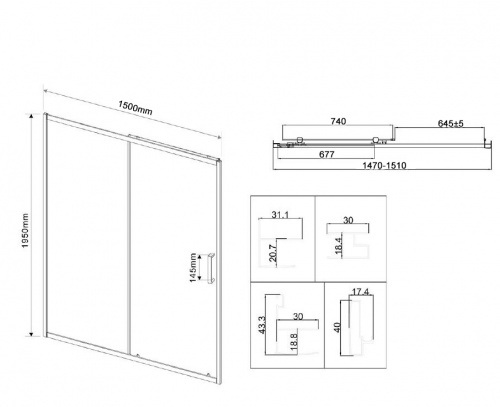 картинка Душевая дверь City VDS-5CT150CLB, 1500, черный, стекло прозрачное от магазина Сантехстрой