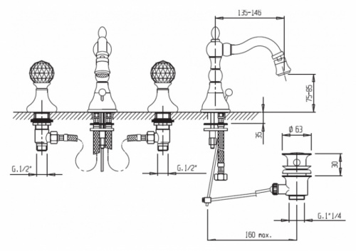 фото смеситель для биде cezares atlantis-bbs2-02-sw бронза
