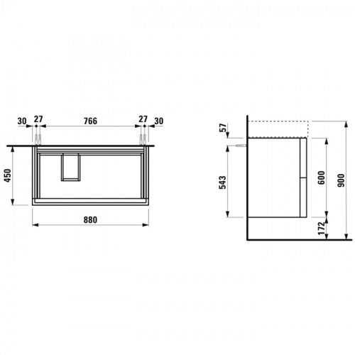 картинка Laufen Kartell Тумба под раковину 810338, 880x450x600 мм, с 2 ящик, органайзер для ящика, с сифоном, с полочкой справа, белый матов от магазина Сантехстрой