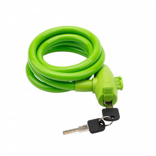 картинка Тросовый замок взломостойкий для велосипедов и колясок с ключом 150 см зеленый от магазина Сантехстрой