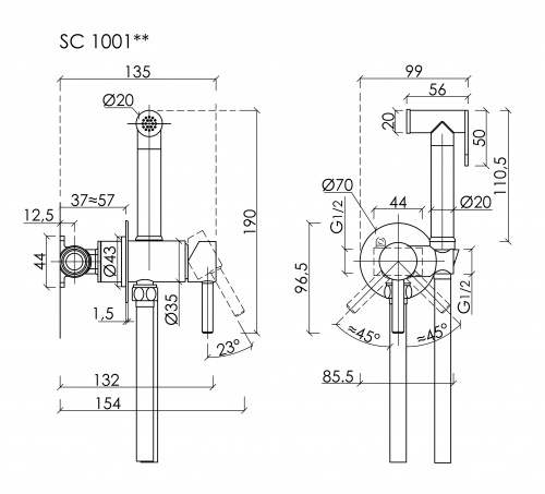 картинка Гигиенический душ SANCOS Start со смесителем, c внутренней частью, цвет хром глянцевый, встраиваемый, настенный от магазина Сантехстрой