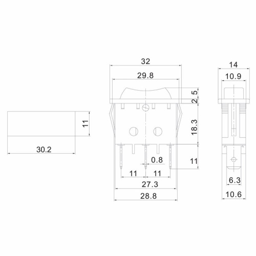 картинка Переключатель клавишный 250V 15А (3с) ON-OFF-ON черный с нейтралью (RWB-411, SC-791) REXANT от магазина Сантехстрой