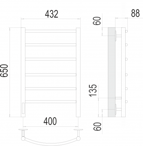 картинка Полотенцесушитель Terminus Классик П6 400х650 левый электро от магазина Сантехстрой