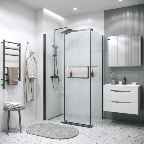 картинка Душевое ограждение Grossman Pragma 100.K33.03.110.21.00-200.K33.03.80.21.00 (110х80х195) распашаная,черный матовый,стекло прозрачное,2 места от магазина Сантехстрой