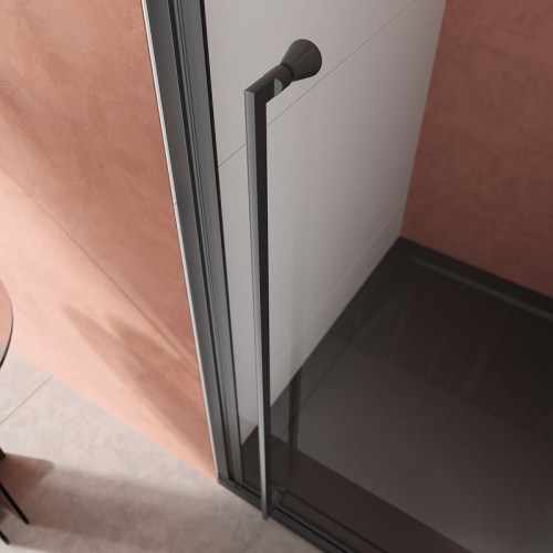 картинка Душевая дверь Cezares Liner 90 L LINER-B-12-90-C-NERO-L профиль Черный матовый стекло прозрачное от магазина Сантехстрой