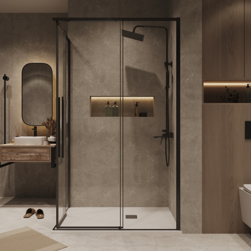 картинка Душевое ограждение Grossman Galaxy 1/2.K33.01.10.42.00-1/2.K33.01.90.42.00 (100х90х195) раздвижная,графит сатин,стекло прозрачное,2 места от магазина Сантехстрой