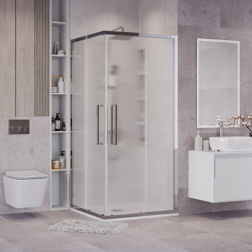 картинка Душевое ограждение Grossman Cosmo 300.K33.02.9090.10.02 (90х90х195) квадрат,раздвижная,хром,стекло шиншилла, 1 место от магазина Сантехстрой