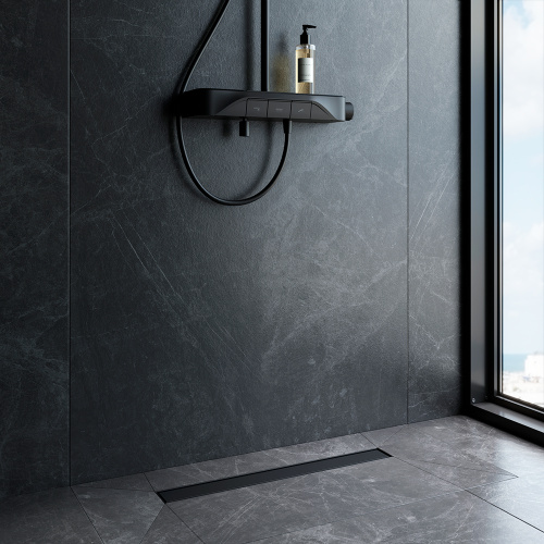 картинка W01SC-U11-060-04BM MasterFlow Трап для душа линейный универс затвор Tile 60см цвет черн мат от магазина Сантехстрой