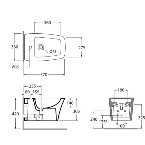 картинка Azzurra Hera Биде подвесное 57х38х36,5 см, с 1 отв под смеситель, с крепежом, цвет белый от магазина Сантехстрой